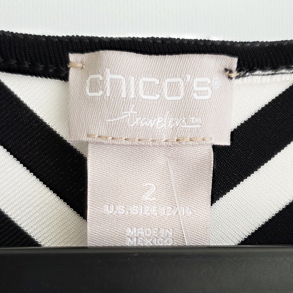 Chico's Travelers Black and White Striped Dolman Long Sleeve Top Women's Size 2 - Picture 2 of 6